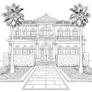 Prachtvolle Villa mit Palmen Bastelmotiv für Architekturfreunde