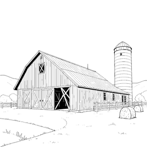 Prachtvoller Stall mit Silo Malbild für fröhliche Landwirtschaftsexperten