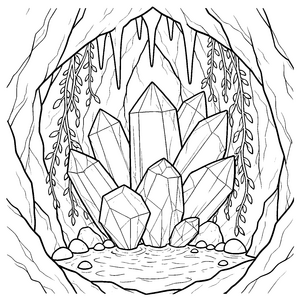 Geheimnisvolle Smaragde in der Höhle Ausmalvorlage für Höhlenforscher