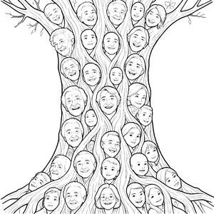 Lebendige Gesichter am Baum Ausmalbild für kleine Waldfreunde
