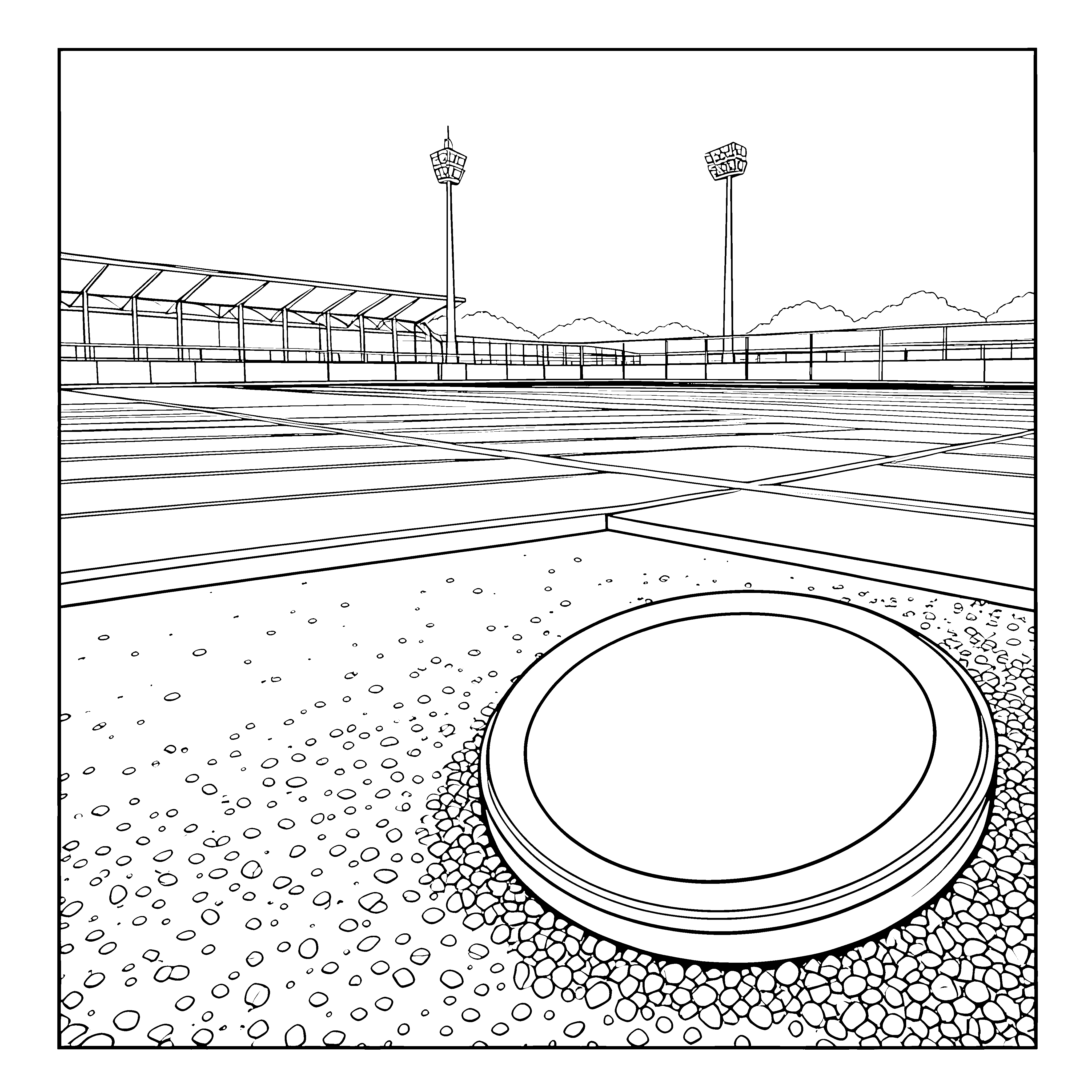 Großer Diskusring auf Sportplatz Ausmalbild für Leichtathletikfans