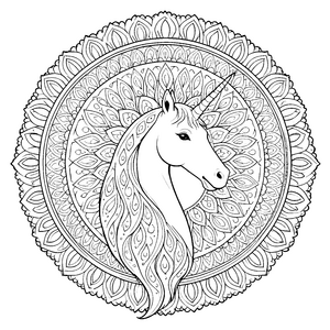 Außergewöhnliches Einhorn-Mandala mit Blütenmalbild für malfreudige Blumenkinder Ausmalbild