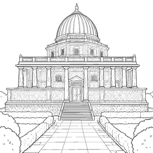 Imposanter Tempel mit Kuppel und Treppe Malbild für malfreudige Steinmetze