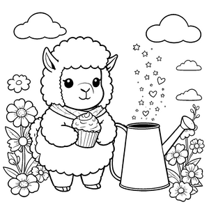Magisches Lama mit Cupcake Malbild für junge Blumenstauber