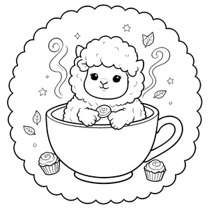 Herzliches Lama in Teetasse Malvorlage für junge Keksfreunde