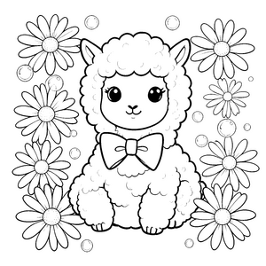 Verspieltes Lama mit Seifenblasen Malbild für kreative Blumenputzer