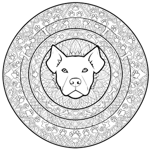 Ornamentales Hundekopf-Mandala mit Knochen Ausmalvorlage für Pfotenliebhaber