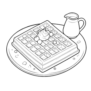 Appetitliche Waffel mit Sahnehaube Ausmalbild für kleine Frühstücksfreunde