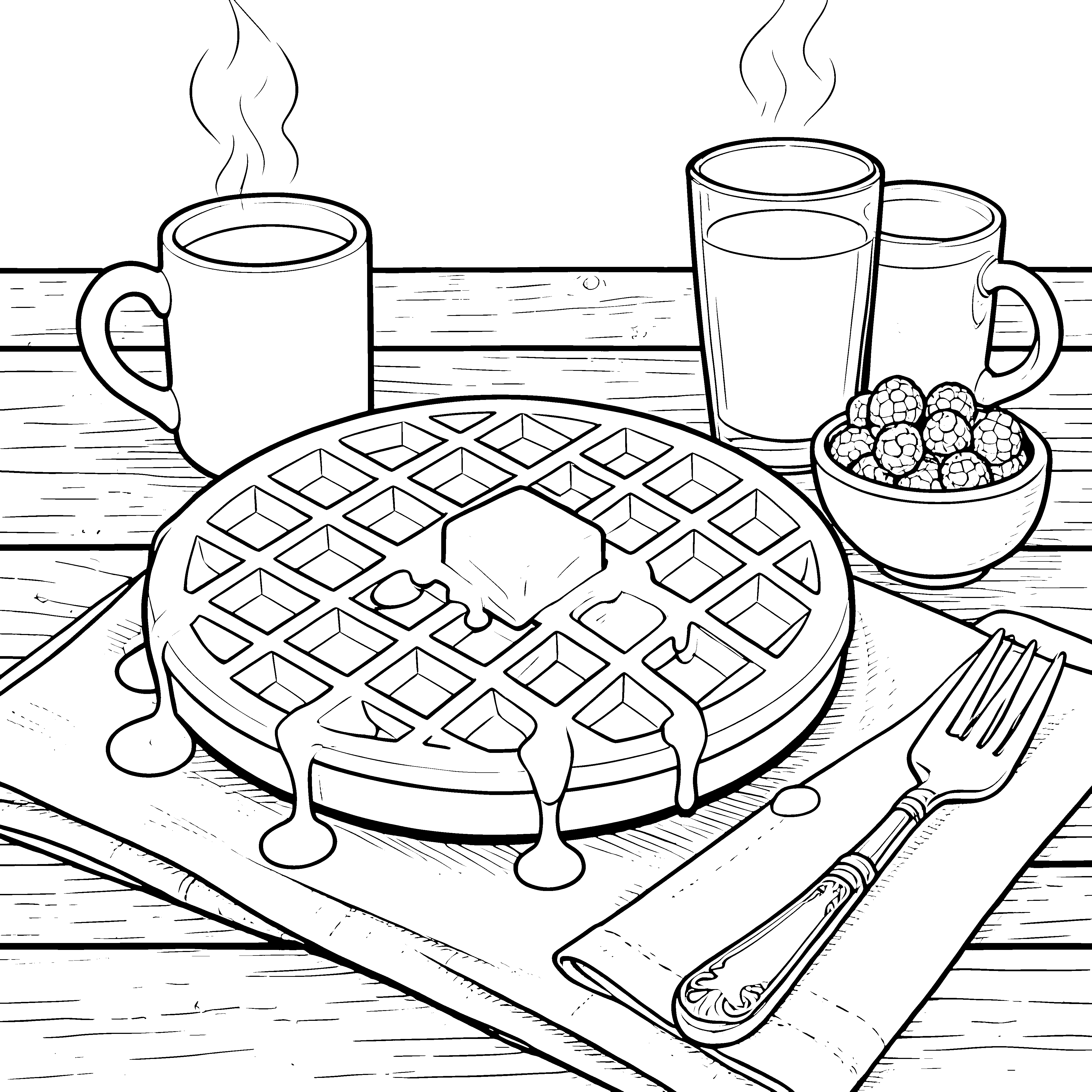 Saftige Waffel mit Sirup Malvorlage für fröhliche Frühstücksbegeisterte