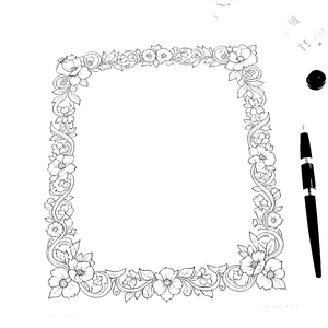 Elegantes Blumenrahmen-Briefpapier Ausmalbild für mutige Postboten
