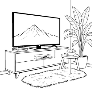 Gemütlicher Fernseher mit Berglandschaft Ausmalvorlage für Wohnzimmerfreunde
