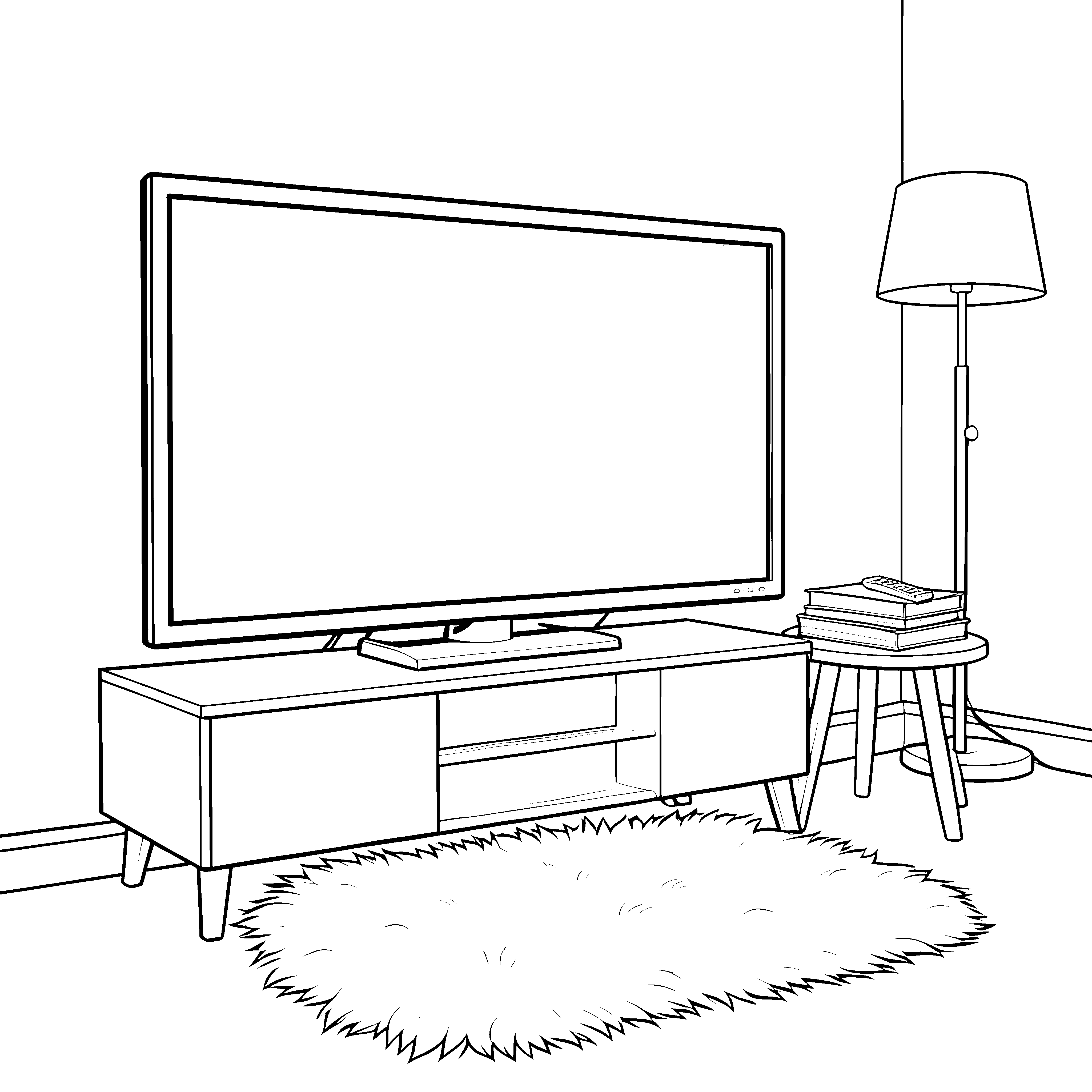 Modernes Wohnzimmer mit Fernseher Malbild für mutige Leselümmel