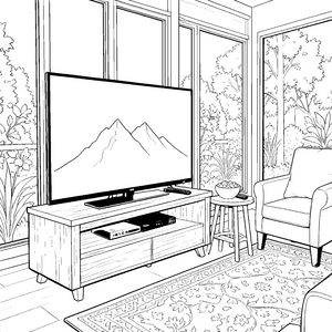 Stiller Fernseher mit Berglandschaft Bastelmotiv für kleine Wohnzimmerfreunde