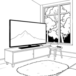 Großer Fernseher mit Popcornschale Malvorlage für neugierige Filmschauer