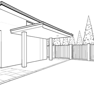Modernes Carport mit Tannen Bastelvorlage für mutige Waldfreunde