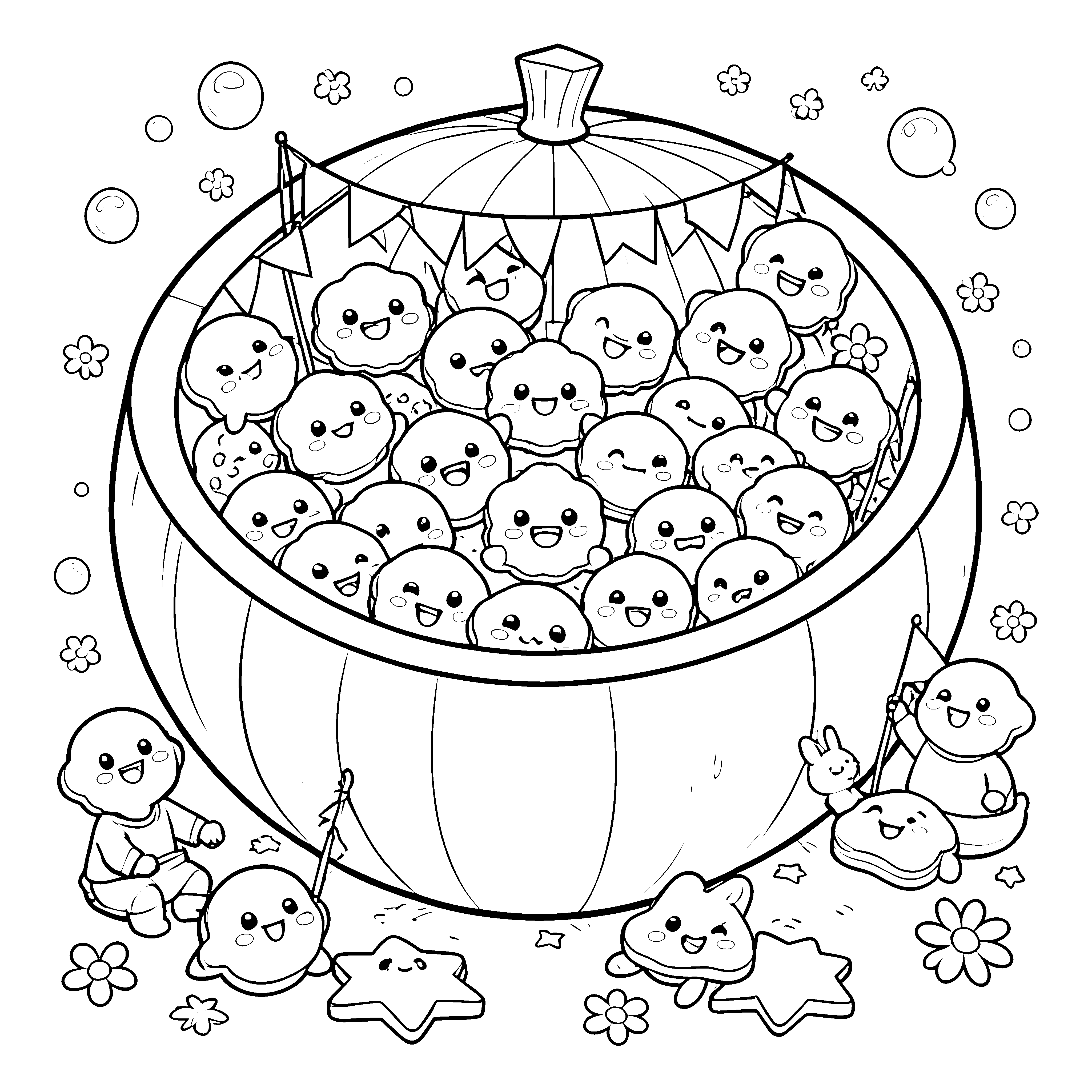 Heiteres Kawaii-Cookies-Becken Ausmalbild für fröhliche Gebäckfans