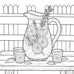 Erfrischende Limonade mit Kräutern Malbild für kleine Gartenfreunde