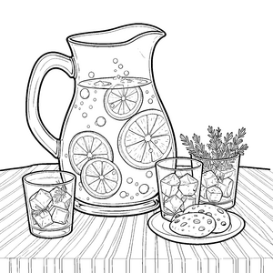 Prickelnde Limonade mit Zitronenscheiben Bastelvorlage für kleine Naschkatzen