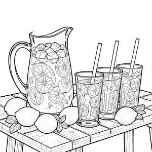 Erfrischende Limonade mit Eiswürfeln Ausmalvorlage für malfreudige Durstlöscher