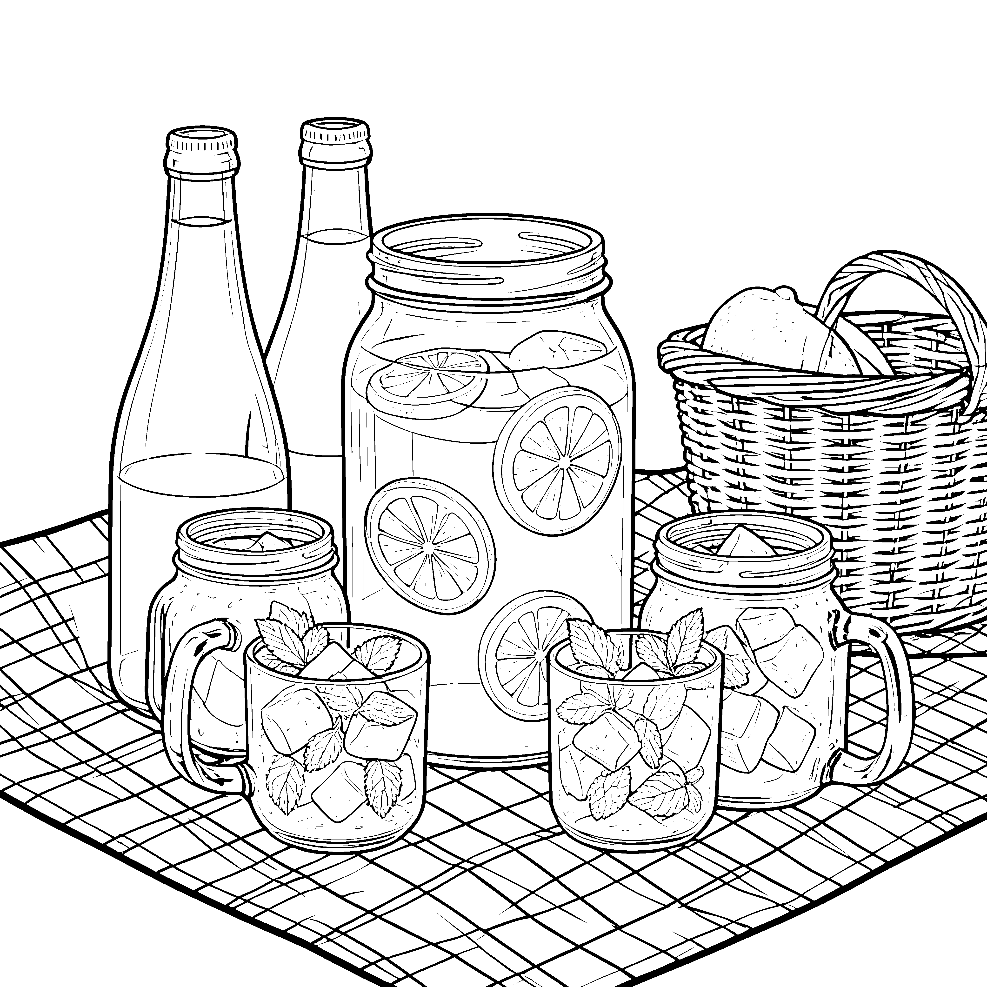 Frische Limonaden mit Minzblättern Ausmalbild für kreative Obstfreunde