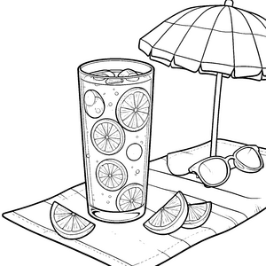 Sonnige Limonade mit Sonnenschirm Ausmalbild für fröhliche Strandfreunde