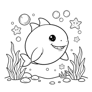 Herzlicher Kawaii-Hai mit Seesternen Malbild für verträumte Meeresbewohner