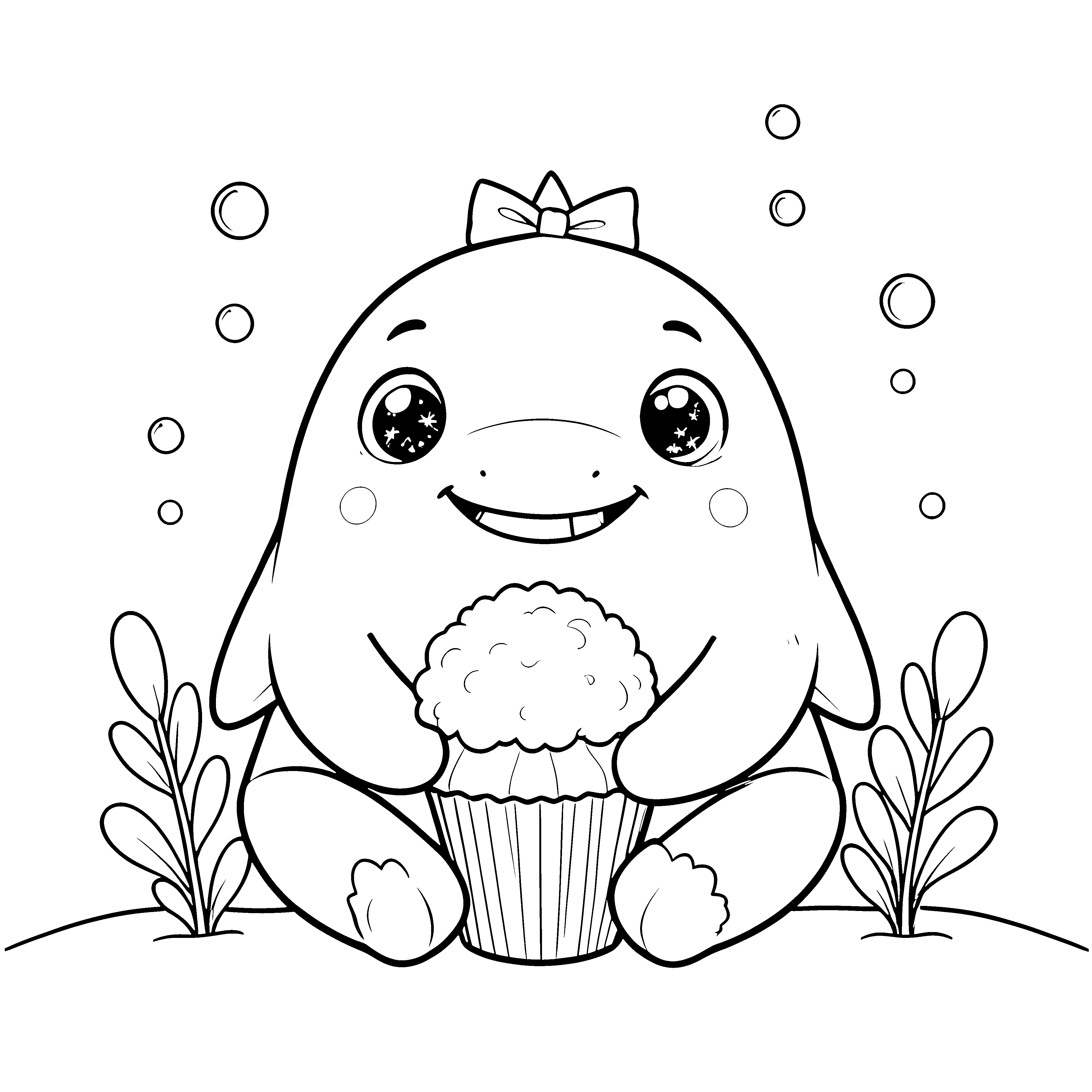 Herzlicher Kawaii-Hai mit Cupcake-Malbild für kleine Wasserhelden