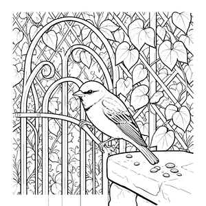 Bezauberter Spatz am Metallzaun Bastelmotiv für kreative Gartenfreunde