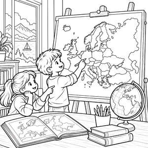 Interessante Europa-Landkarte mit Globus-Malbild für neugierige Kartenfreunde