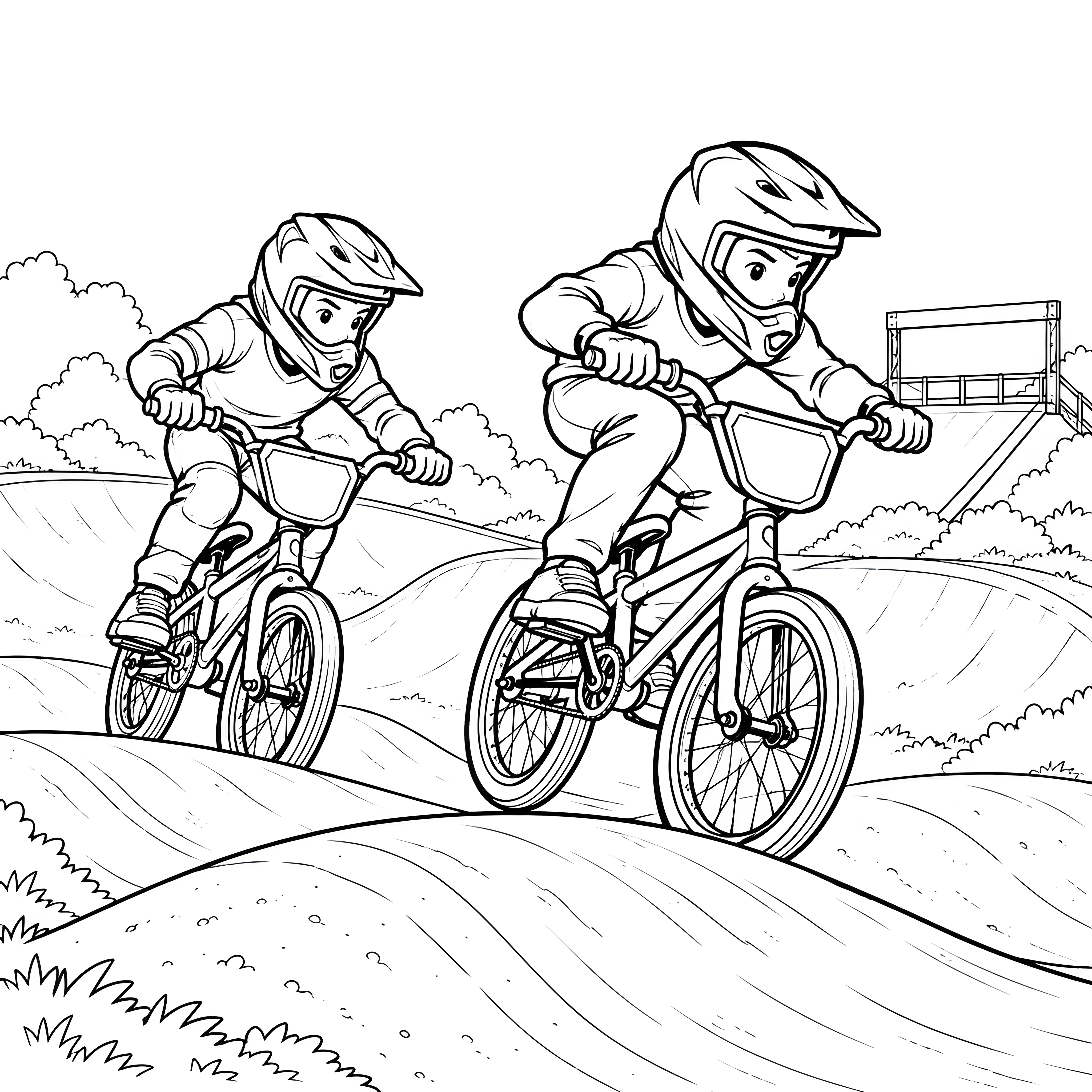 Actionreiche BMX Fahrer auf Erdhügeln Malvorlage für Radsportfans