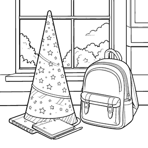 Glitzernde Schultüte mit Rucksack Ausmalvorlage für verträumte Schulgehilfen