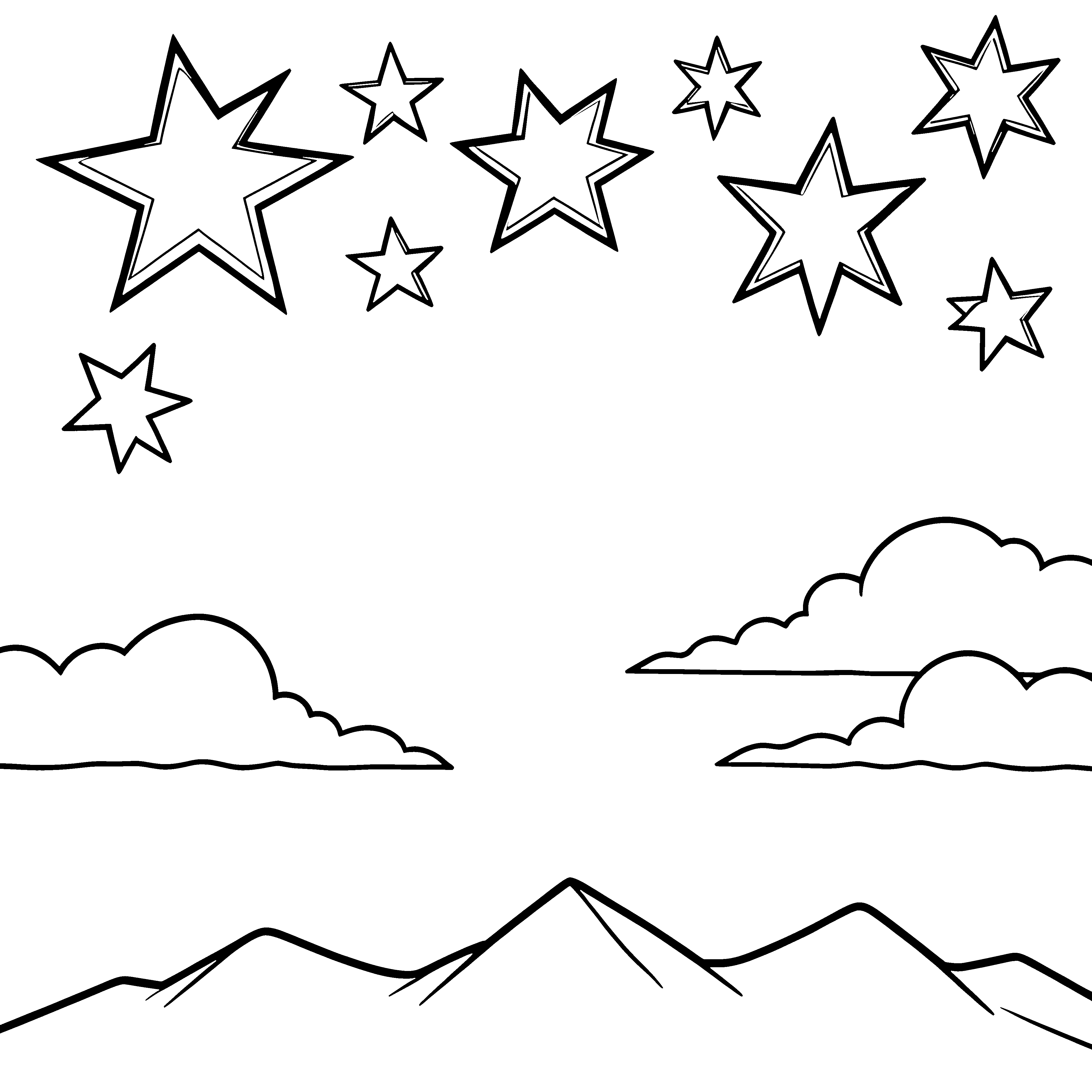 Lichtvolle Sterne über Bergen Ausmalbild für Weltraumträumer