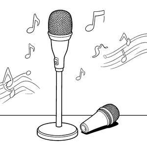 Rhythmische Mikrofone mit Noten Malvorlage für mutige Sänger