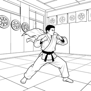 Mutiger Taekwondo-Junge mit Umhang Ausmalbild für kleine Kampfsportfreunde