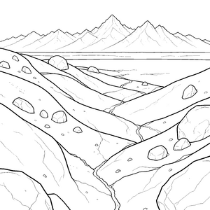 Weite Mondlandschaft mit Felsen Malvorlage für kreative Planetenreisende