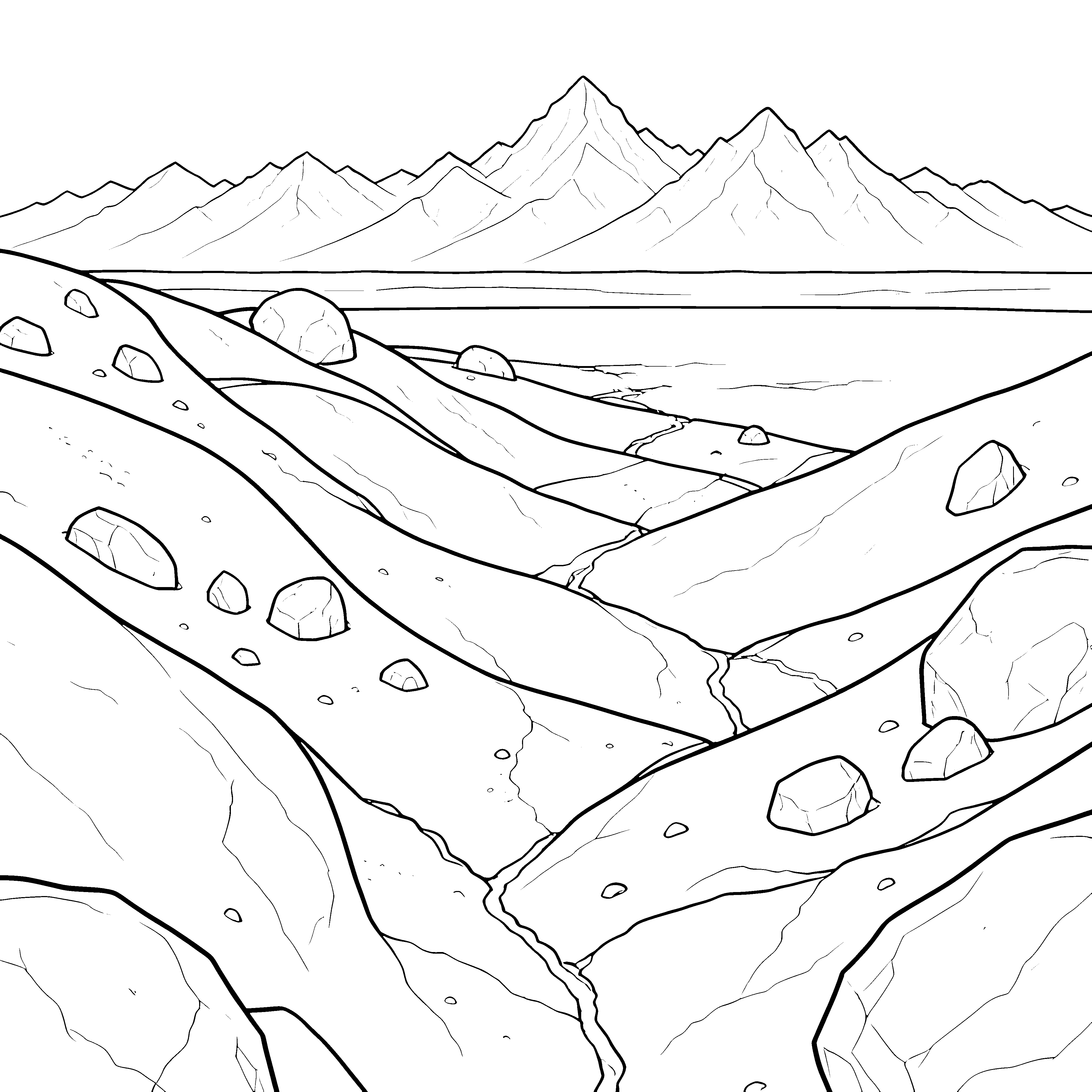 Weite Mondlandschaft mit Felsen Malvorlage für kreative Planetenreisende