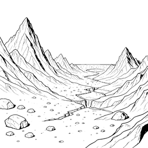 Schroffe Mondberge mit Spalten Ausmalvorlage für Weltraumpioniere