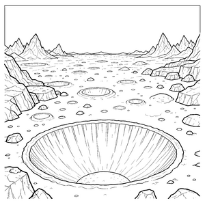 Karge Mondkraterlandschaft mit Felsen Malbild für neugierige Gesteinsfreunde