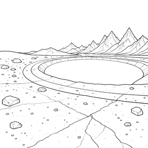 Weite Mondlandschaft mit Krater und Bergen Malbild für fröhliche Weltraumträumer