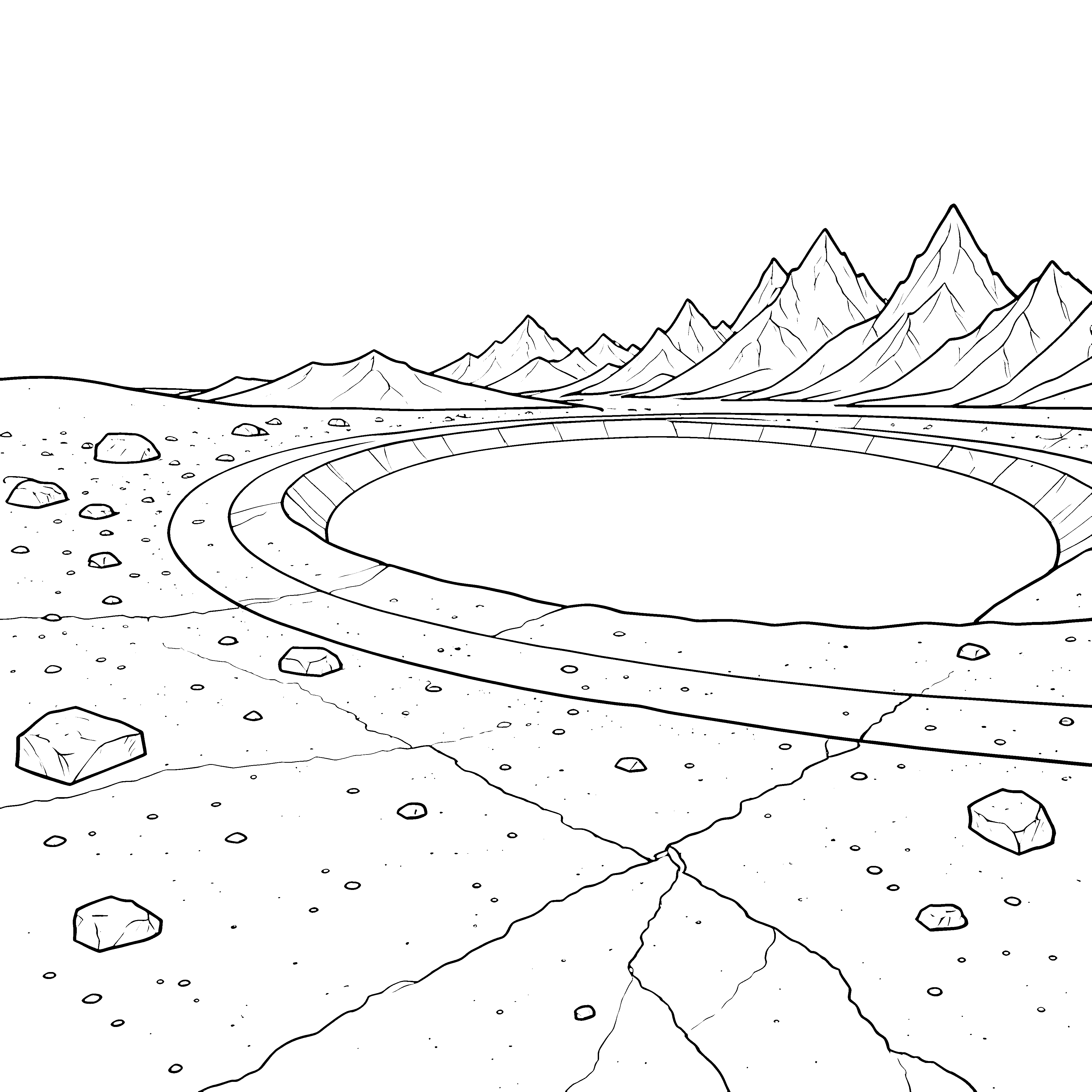 Weite Mondlandschaft mit Krater und Bergen Malbild für fröhliche Weltraumträumer