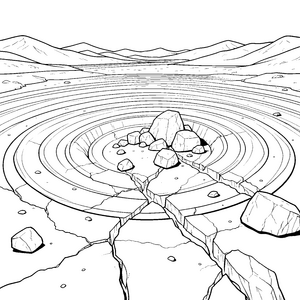 Rissige Mondkraterlandschaft mit Felsen Bastelvorlage für neugierige Planetenforscher