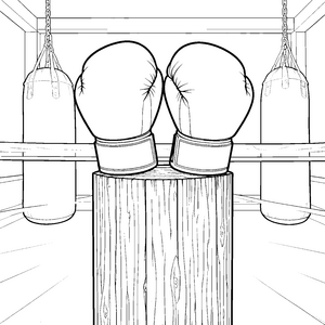 Imposante Boxhandschuhe auf Baumstumpf Ausmalvorlage für verträumte Ringgeher