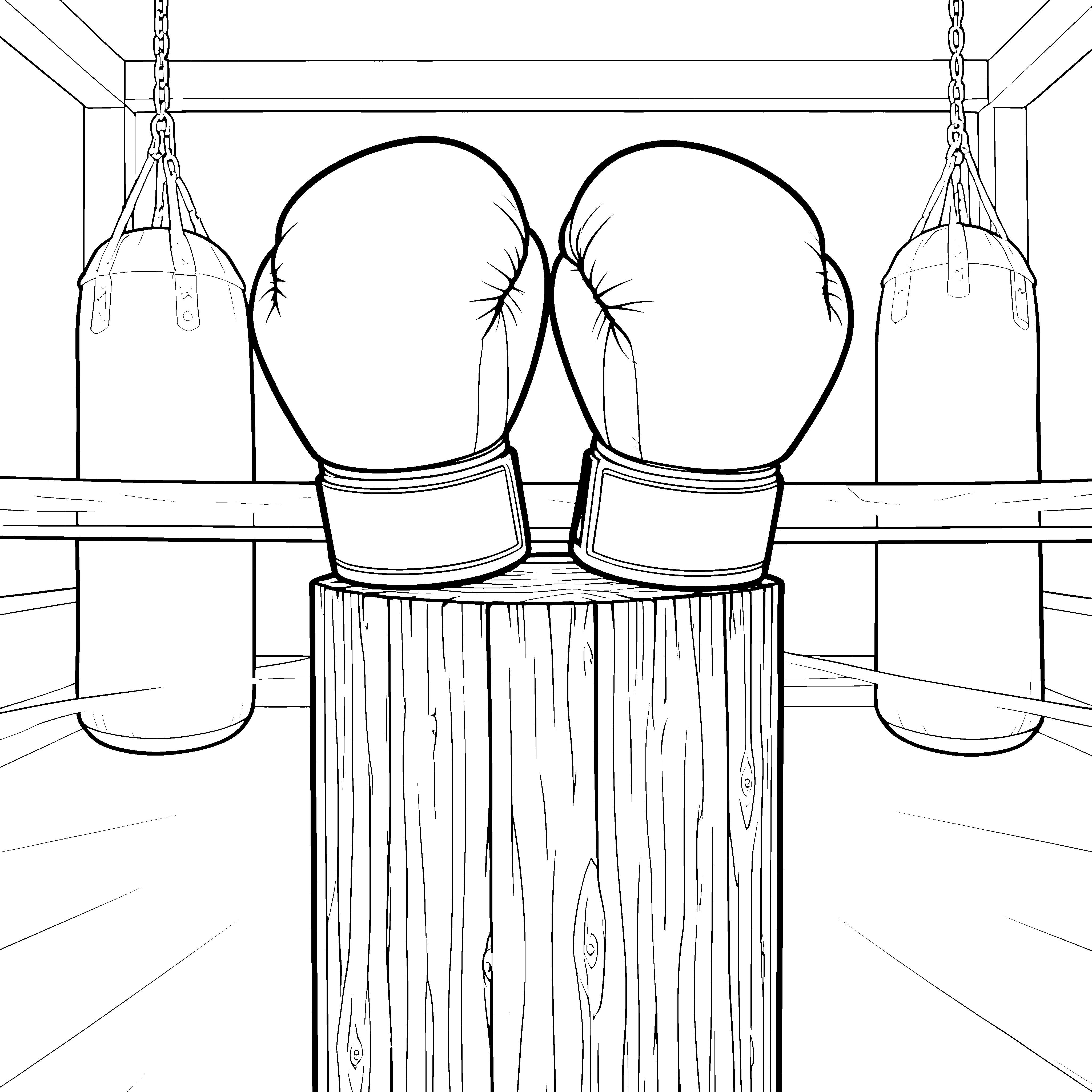 Imposante Boxhandschuhe auf Baumstumpf Ausmalvorlage für verträumte Ringgeher