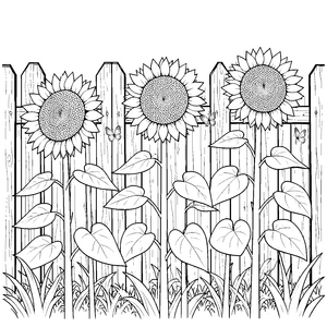 Lebendige Sonnenblumen am Zaun Bastelvorlage für Schmetterlingsfreunde