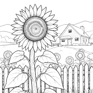 Beeindruckende Sonnenblume vor Haus Malbild für kreative Häuschenfreunde