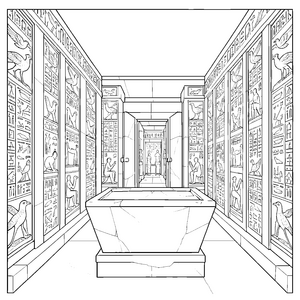 Prunkvoller Tempelgang mit Hieroglyphen Ausmalbild für mutige Ruinenforscher