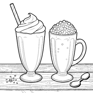 Saftige Milchshakes mit Perlen Ausmalbild für verträumte Süßigkeitenfans