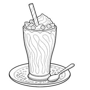 Frischer Erdbeer-Milchshake mit Strohhalm Malbild für neugierige Naschfreunde