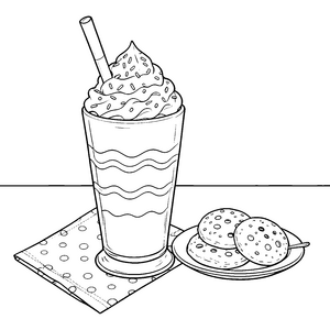 Appetitlicher Milchshake mit Keksen Ausmalvorlage für neugierige Keksfreunde