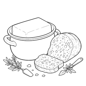Hausgemachte Butter mit Brot Bastelmotiv für malfreudige Brotliebhaber